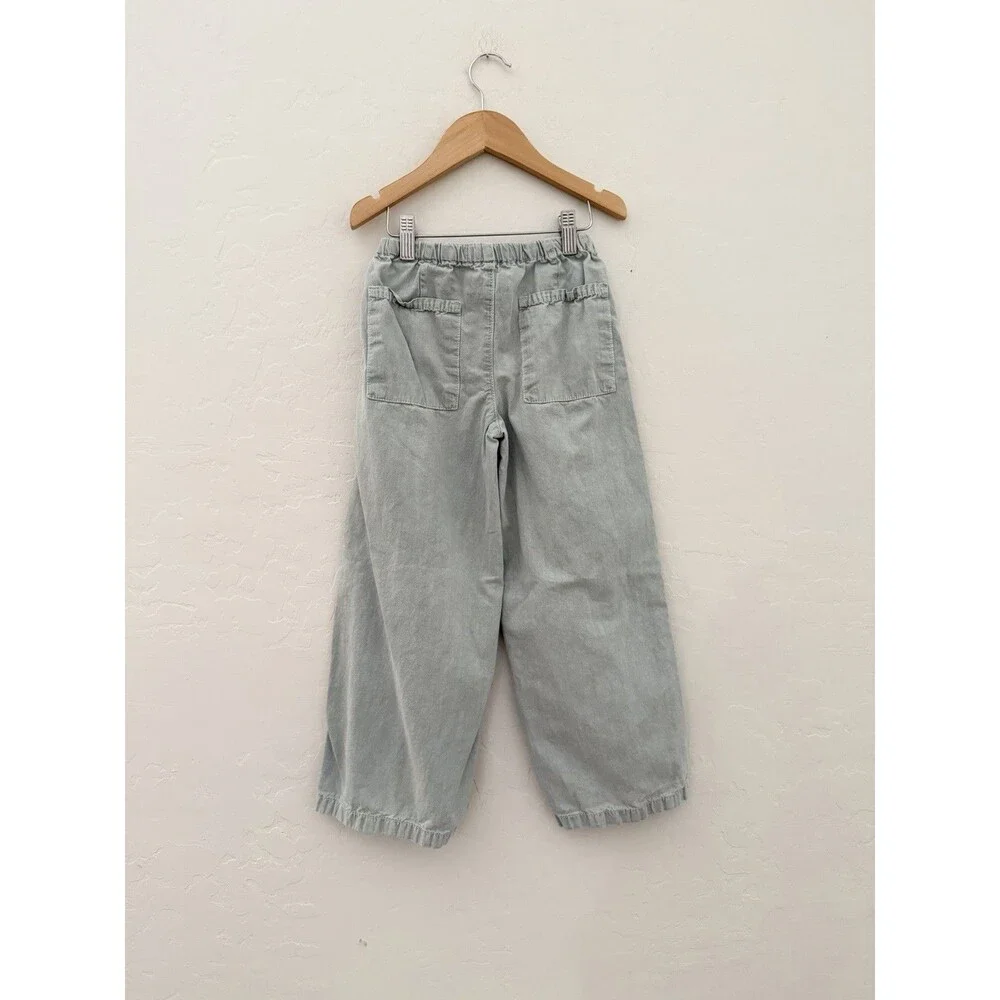 Zara Girls Sage Green Wide Leg Pants Size 7 Drawstring Waist